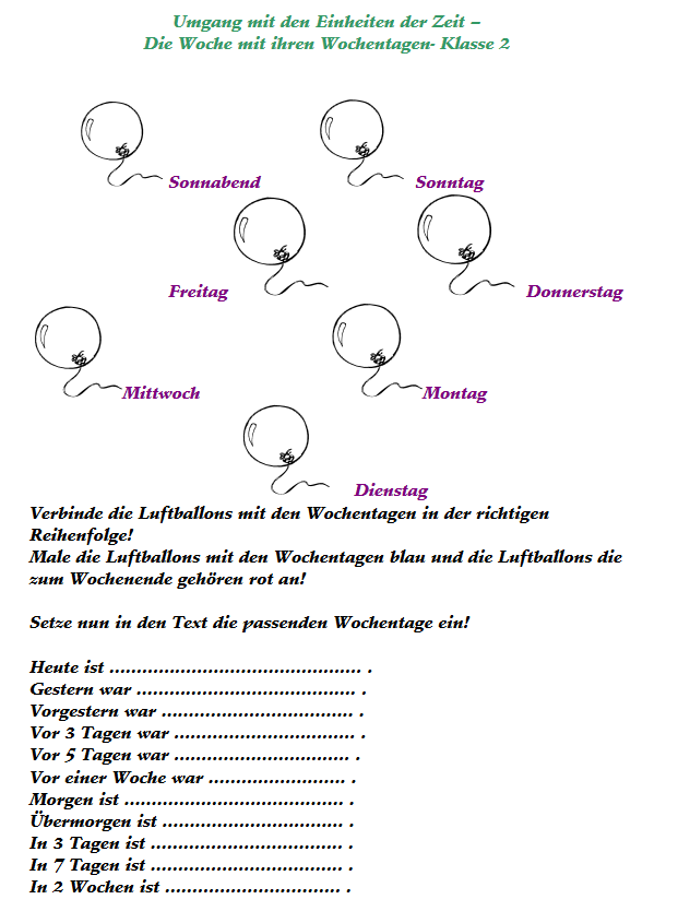 Arbeitsblatt Nachhilfe Mathe Klasse 2 Einheiten der Zeit